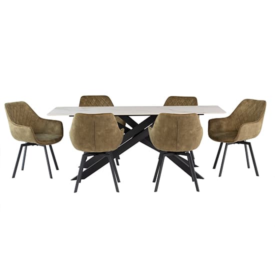 Caelan 200cm Marble Dining Table In Kass Gold With Black Legs_5