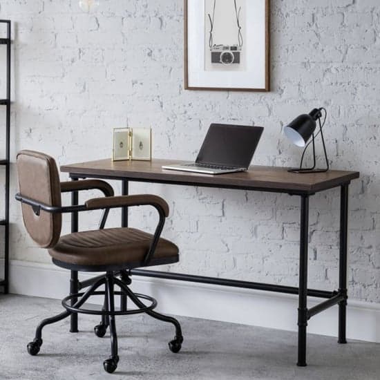 Caelum Wooden Laptop Desk With Gable Brown Office Chair_1
