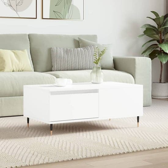 Caen Wooden Coffee Table With 1 Drawer In White_1
