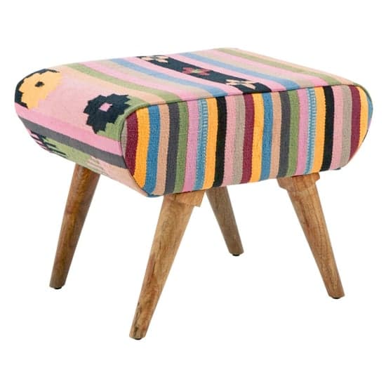 Cafenos Fabric Footstool With Oak Legs In Multicolour_2