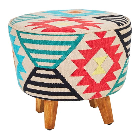 Cafenos Fabric FootStool With Wooden Legs In Multicolor_2