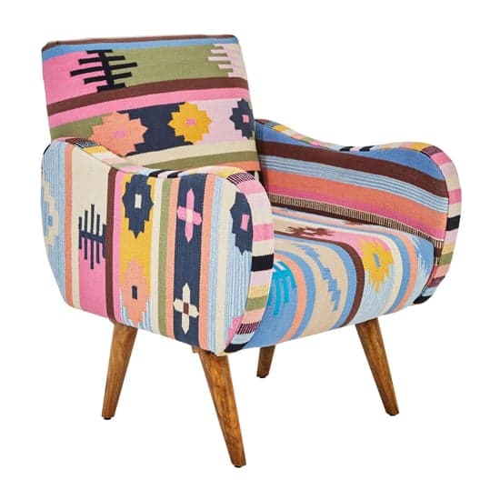 Cafenos Fabric Bedroom Chair With Wooden Legs In Multicolor_1