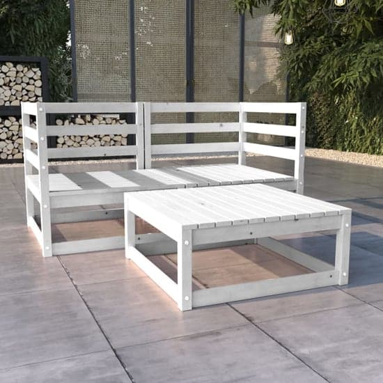 Cain Solid Pinewood 3 Piece Garden Lounge Set In White_1