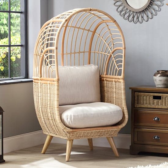 Cainta Rattan Armchair With Smooth Beige Seat Cushion_1