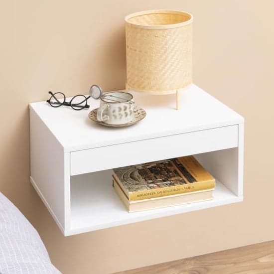 Cairns Wooden Bedside Cabinet Wall Hung 1 Drawer In White_1