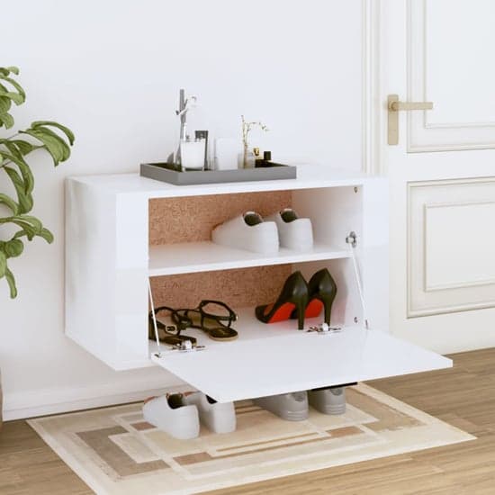 Cairns Wall Hung High Gloss Shoe Storage Cabinet In White_1