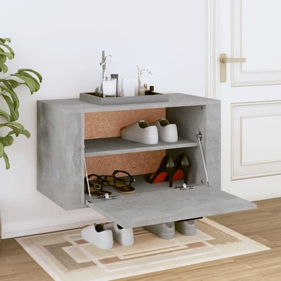 Cairns Wall Hung Wooden Shoe Storage Cabinet In Concrete Effect_1