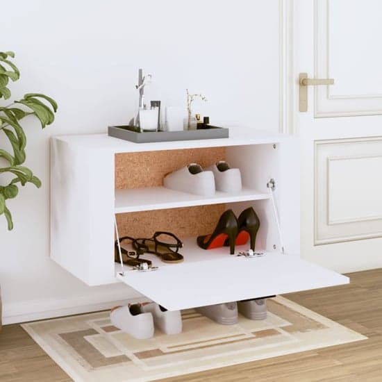 Cairns Wall Hung Wooden Shoe Storage Cabinet In White_1