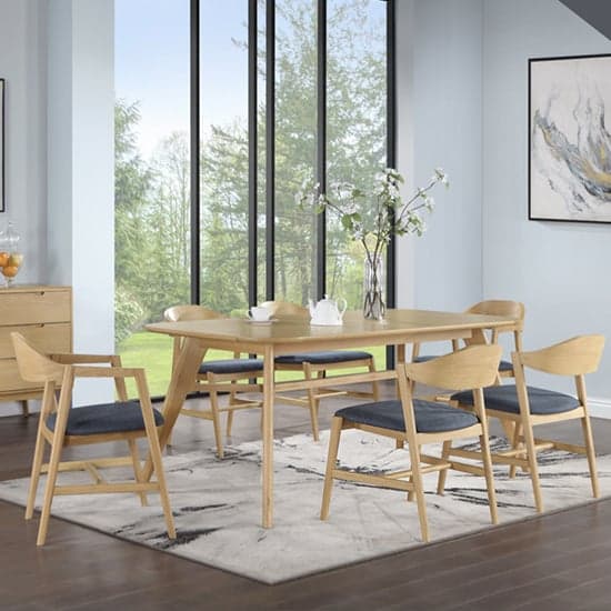 Cairo Wooden Dining Table Large With 6 Chairs In Natural Oak_1