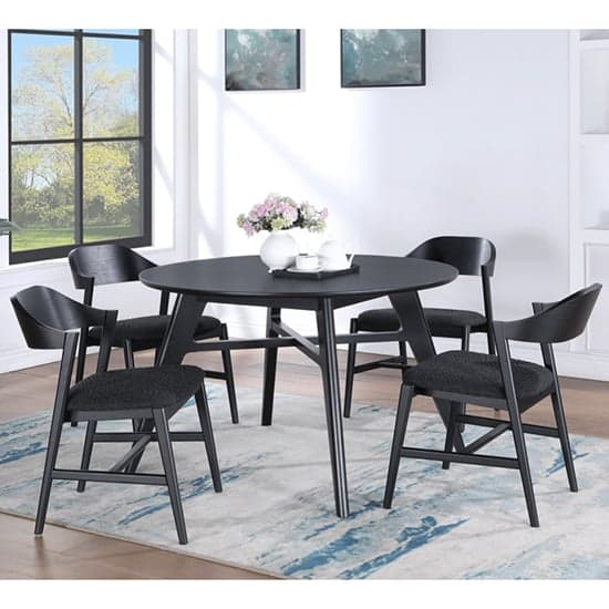 Cairo Wooden Dining Table Round With 4 Chairs In Black_1