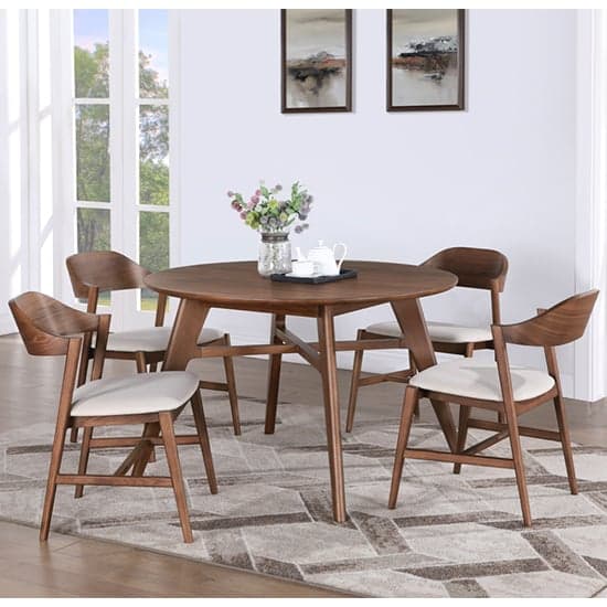 Cairo Wooden Dining Table Round With 4 Chairs In Walnut_1