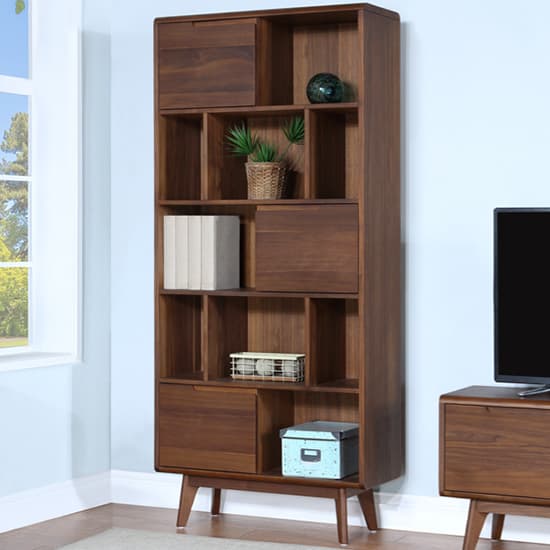 Cairo Wooden Double Bookcase In Walnut_1