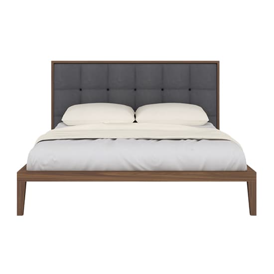 Cais King Size Bed In Walnut With Grey Fabric Headboard_1