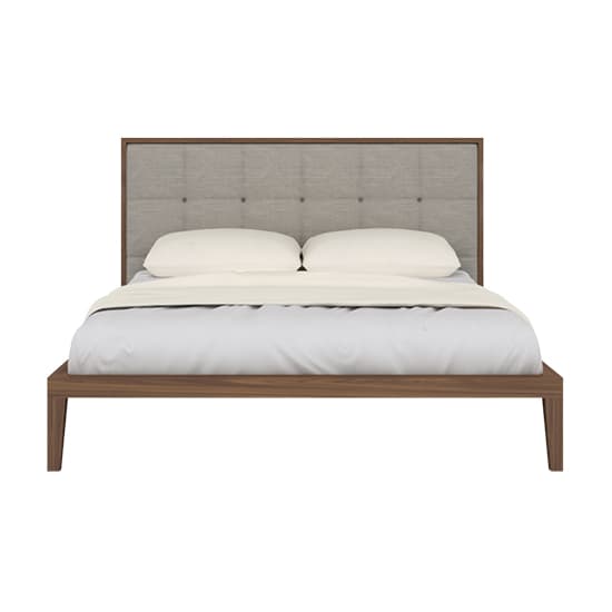 Cais King Size Bed In Walnut With Natural Fabric Headboard_1