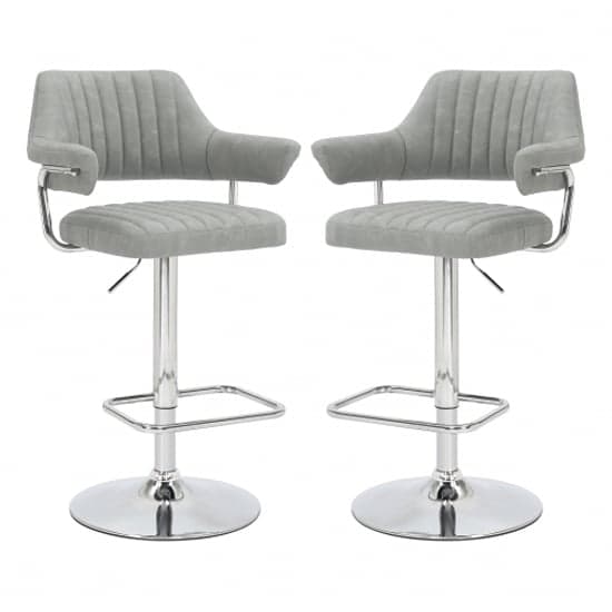 Calais Light Grey Leather Effect Bar Stools In Pair Furniture in Fashion