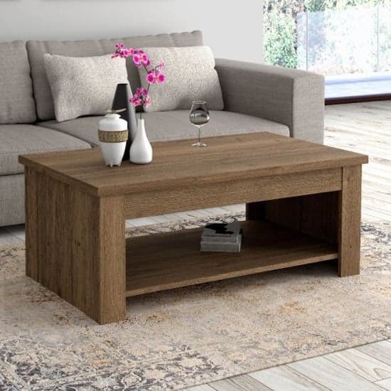Calgary Wooden Coffee Table With 1 Shelf In Tabak Oak Furniture in