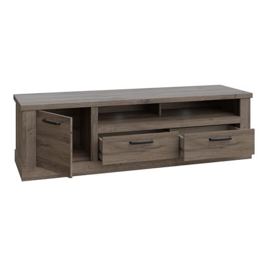 Calgary Wooden TV Stand With 1 Door 2 Drawers In Tabak Oak Furniture