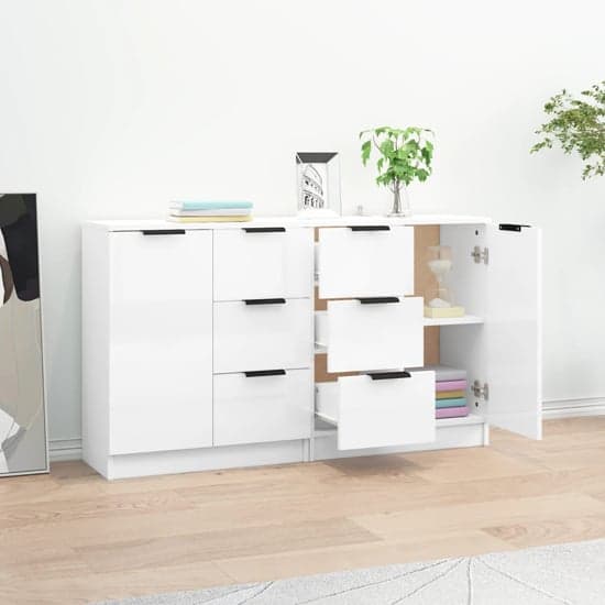 Calix High Gloss Sideboard With 2 Doors 6 Drawers In White_2