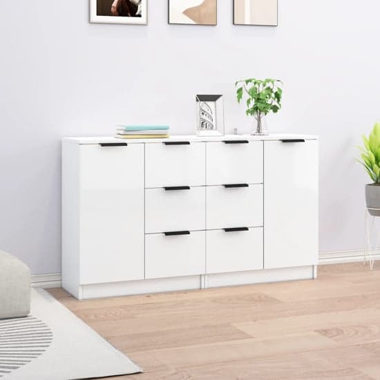 Calix High Gloss Sideboard With 2 Doors 6 Drawers In White_1