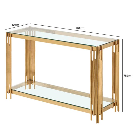 Calvi Clear Glass Console Table In Gold Stainless Steel Tubes_3