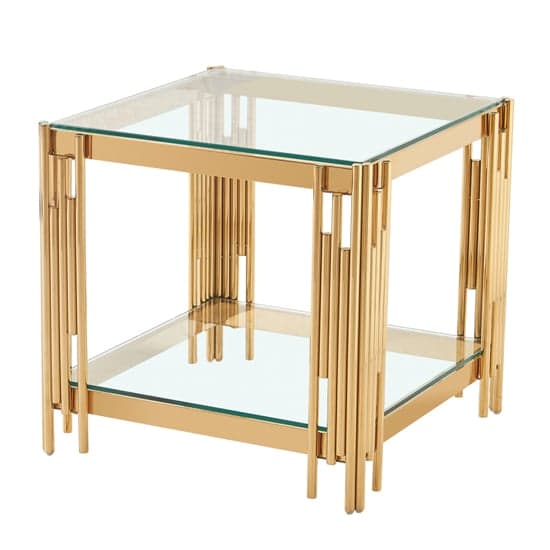 Calvi Clear Glass End Table In Gold Stainless Steel Tubes_2