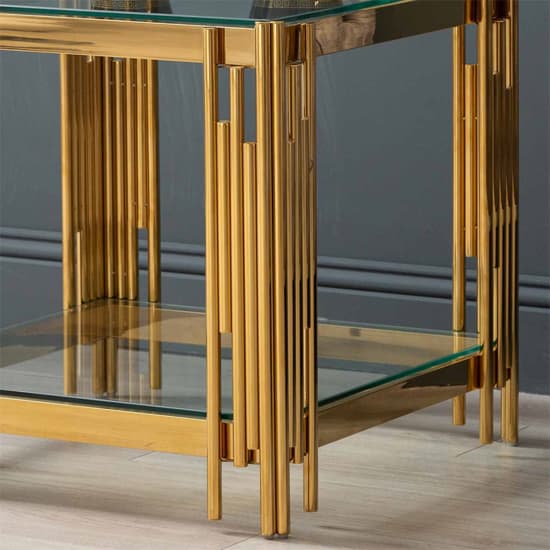 Calvi Clear Glass End Table In Gold Stainless Steel Tubes_4