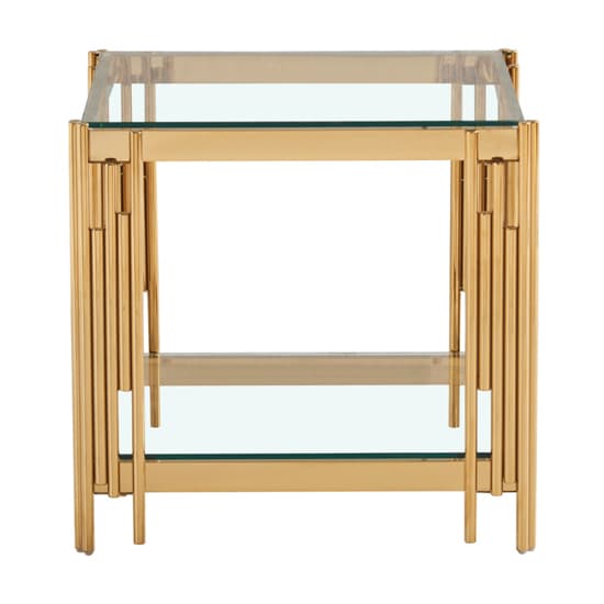 Calvi Clear Glass End Table In Gold Stainless Steel Tubes_5