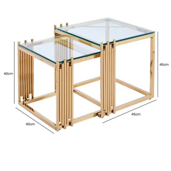 Calvi Clear Glass Nest Of 2 Tables In Gold Steel Frame_7