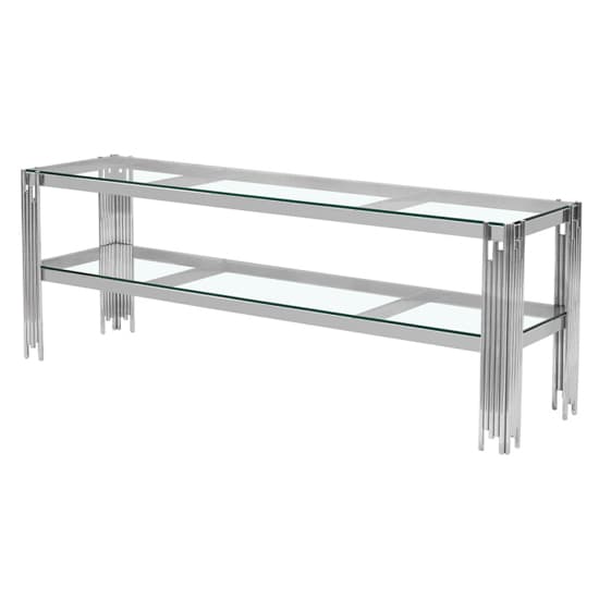 Calvi Clear Glass TV Stand With Undershelf In Chrome Steel Tubes_2