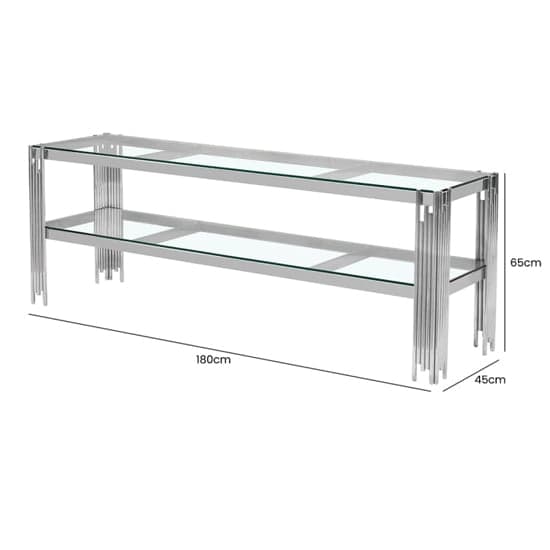 Calvi Clear Glass TV Stand With Undershelf In Chrome Steel Tubes_3