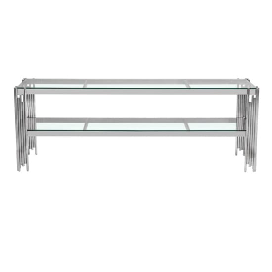 Calvi Clear Glass TV Stand With Undershelf In Chrome Steel Tubes_4