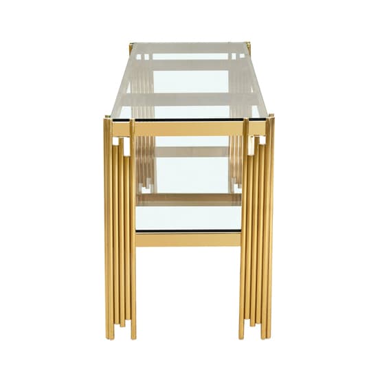 Calvi Clear Glass TV Stand With Undershelf In Gold Steel Tubes_6