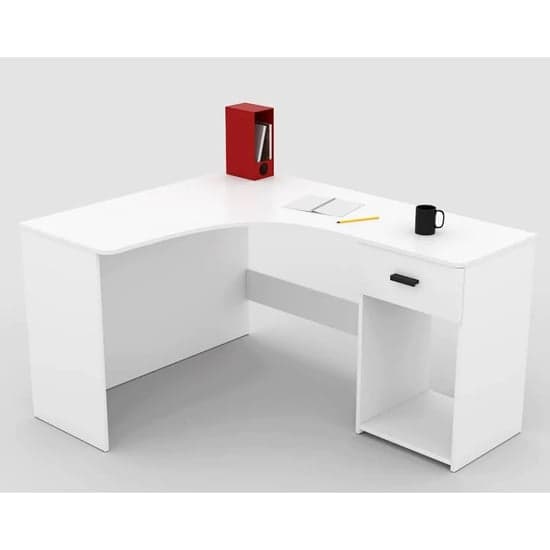 Calvi Wooden Computer Desk Corner With 1 Drawer In White_2