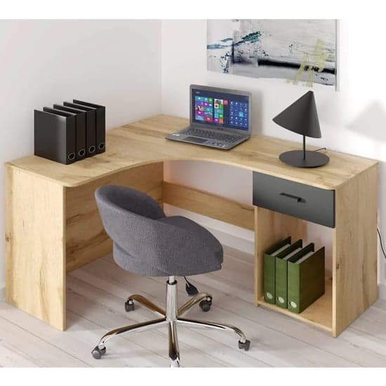 Calvi Wooden Computer Desk Corner With 1 Drawer In Wotan Oak_1