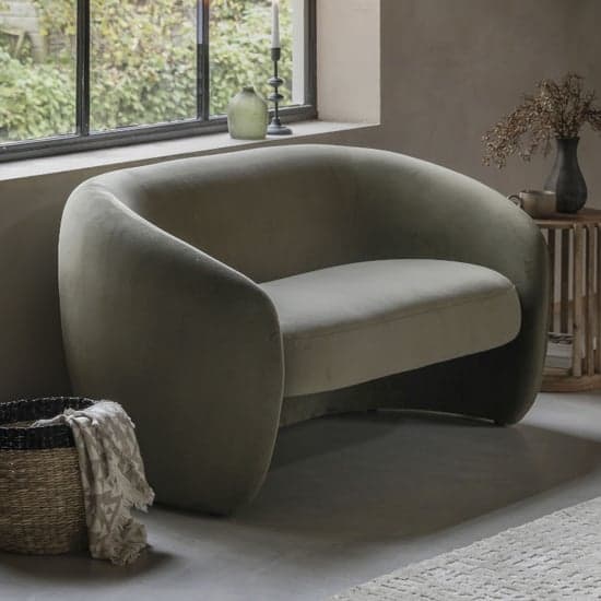 Calvi Fabric 2 Seater Sofa In Moss Green_2