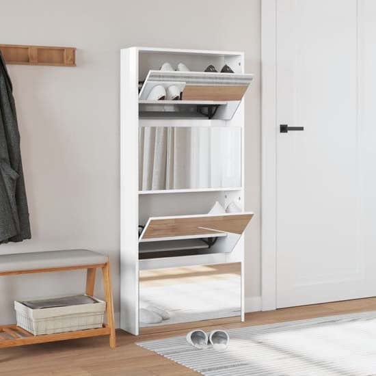 Calvi High Gloss Shoe Storage Cabinet 4 Mirror Layers In White_2