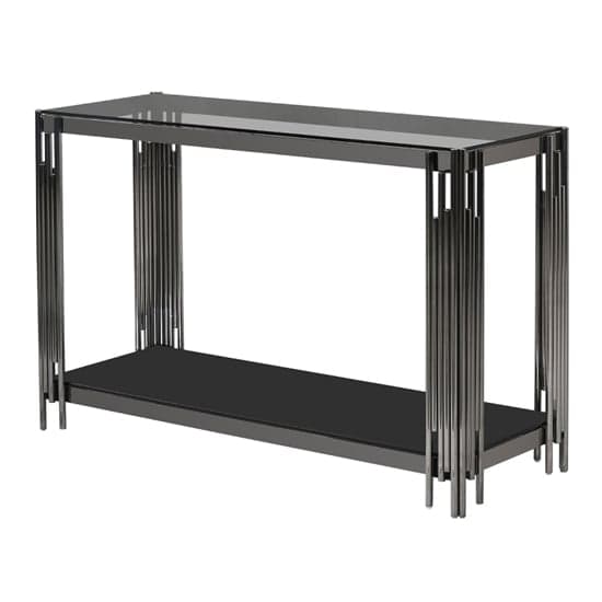 Calvi Smoked Glass Console Table In Black Gunmetal Steel Tubes_2