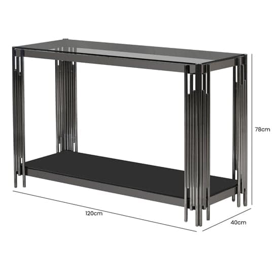 Calvi Smoked Glass Console Table In Black Gunmetal Steel Tubes_3
