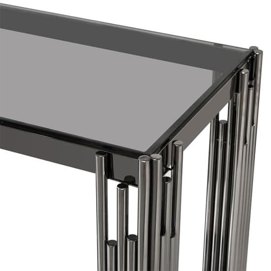 Calvi Smoked Glass Console Table In Black Gunmetal Steel Tubes_5