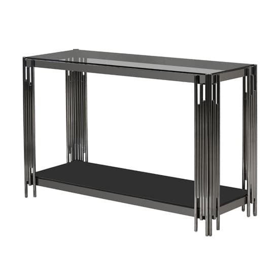 Calvi Smoked Glass Console Table In Black Gunmetal Steel Tubes_7