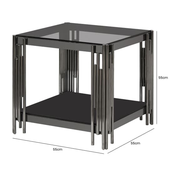 Calvi Smoked Glass End Table In Black Gunmetal Steel Tubes_3
