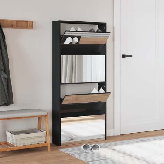 Calvi Wooden Shoe Storage Cabinet With 4 Mirror Layers In Black_2