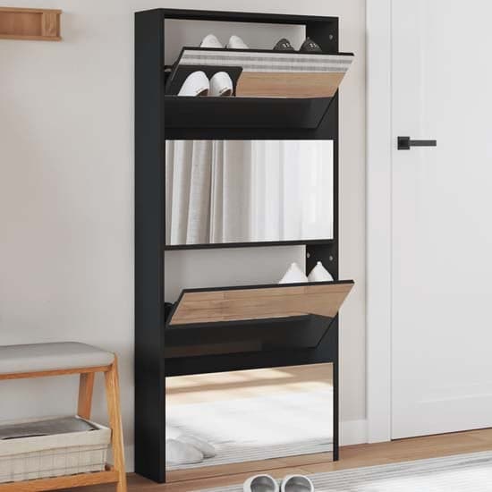 Calvi Wooden Shoe Storage Cabinet With 4 Mirror Layers In Black_1