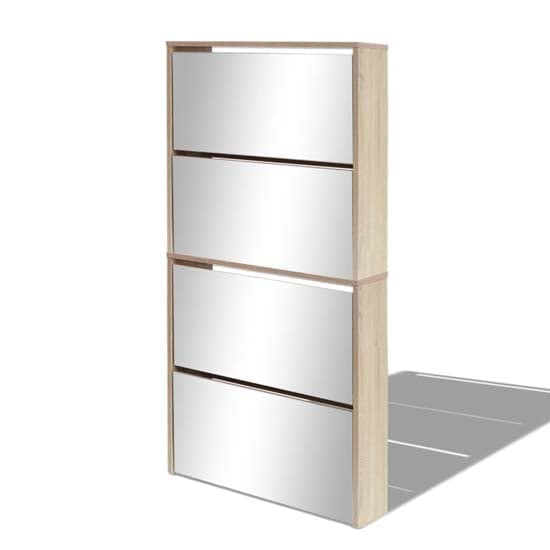 Calvi Wooden Shoe Storage Cabinet With 4 Mirror Layers In Oak_2