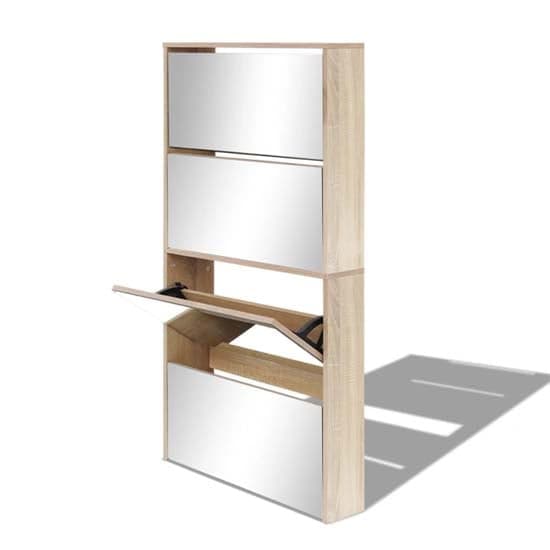 Calvi Wooden Shoe Storage Cabinet With 4 Mirror Layers In Oak_3