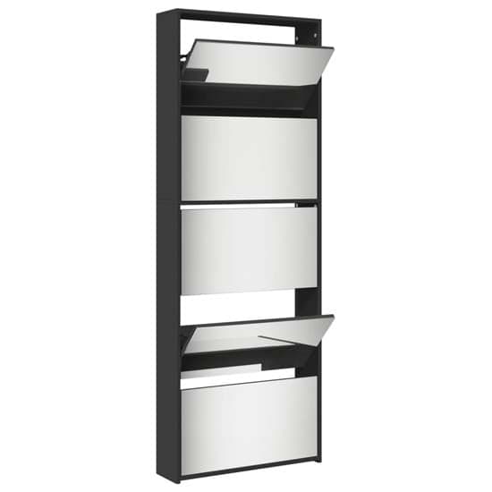 Calvi Wooden Shoe Storage Cabinet With 5 Mirror Layers In Black_4