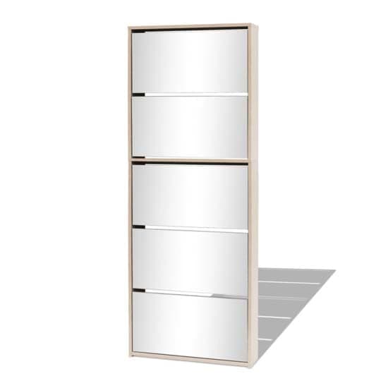 Calvi Wooden Shoe Storage Cabinet With 5 Mirror Layers In Oak_2