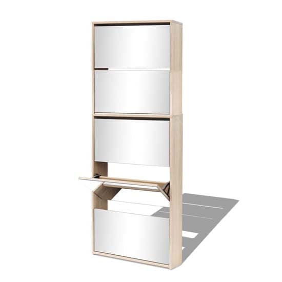 Calvi Wooden Shoe Storage Cabinet With 5 Mirror Layers In Oak_3