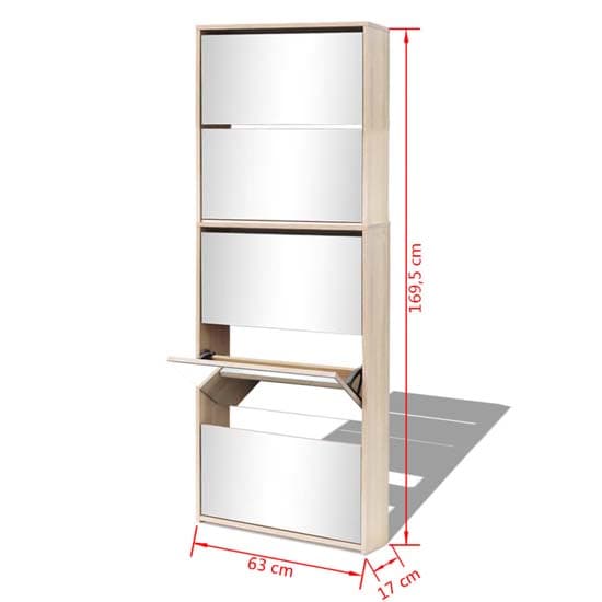 Calvi Wooden Shoe Storage Cabinet With 5 Mirror Layers In Oak_5