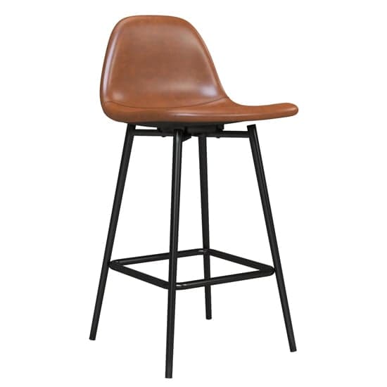 Calving Faux Leather Bar Chair With Black Metal Legs In Camel_1